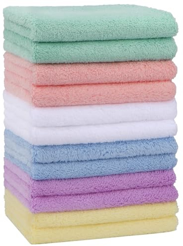 HOMEXCEL 12 Pack Soft Coral Fleece Baby Washcloths Face Towels, 7 x 9 Inch | Microfiber Cloths Face Towel Extra Absorbent Soft Burp Cloth for Newborn-Infants and Toddlers-Gentle On Sensitive Skin