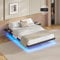 AOGLLATI Bettgestell 140x200 Bett 140x200 aus Metall mit LED Beleuchtung und Ladestation Schwebender Bettrahmen mit Aufbewahrungsregalen Metallbett mit Lattenrost Doppelbett Schwarz (Ohne Matratze)
