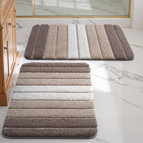 DEXI 2er Pack Badematte rutschfest 50 x 80 cm, Weich Badezimmerteppich Saugfähige Badteppich Waschbar Badvorleger für Badezimmer, Dusche, Badewannen, Beige
