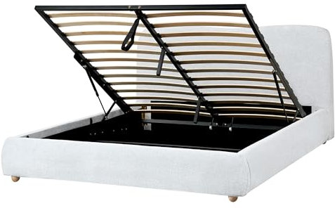 Beliani Bett Stoff hellgrau mit Kopfteil Bettkasten Lattenrost 160 x 200 cm Blagnac