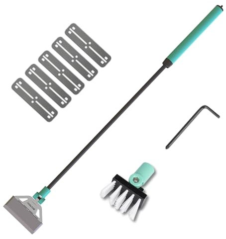 boxtech Fish Tank Cleaner Kit, 2 in 1 Aquarium Algae Scraper with 5 Stainless Steel Blades, Adjustable brush head angle and handle length Aquarium Cleaning Tool Set