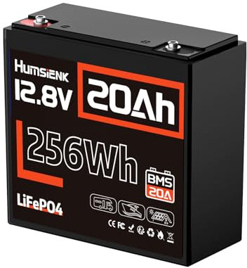 HumsiENK LiFePO4 Lithium Batterie 12V 20Ah, BMS 20A, 6000-15000 Tiefenzyklen, für Fish Finder, Camping, Power Wheels