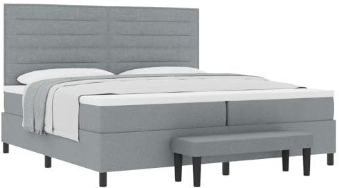 vidaXL Boxspringbett mit Matratze und Bank in Grau, strapazierfähiger Naturholzrahmen, 200x200 cm Design für minimalistisches Schlafzimmermöbel, bequemer Schaumstoff-Topper, hochwertige Bettwäsche.