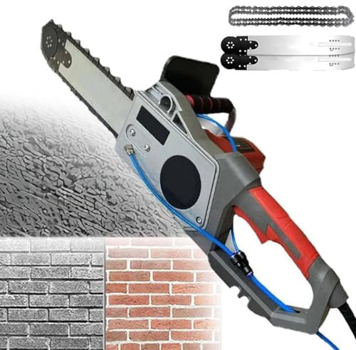 Elektrische Betonkettensäge, Diamantketten-Betonsäge, Nass-Hand-Wandnut-Schneidemaschine für Granit, Stahlbeton, mit Wasserpumpe, 2 Ketten/2 Führungsschienen,350