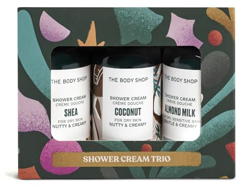 The Body Shop Shower Cream Trio Christmas Gift Set (3x 60ml), Festive Mini Shower Creams in Shea, Almond Milk & Coconut, Gentle & Nourishing Cleansers for Soft Skin, Vegan