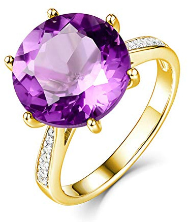 Beydodo Eheringe 750er Gold, Damen Ring Groß Amethyst 6.25ct und Diamant 0.07ct Verlobungsringe Frauen Ringe Hochzeit Memoir Größe 55 (17.5)