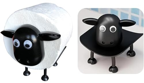 Toilettenpapierhalter 1x schwarz Schaf Design – Lustige und dekorative WC Papier Aufbewahrung – Witziges Geschenk für Gäste-WC & Tierliebhaber - einzeln