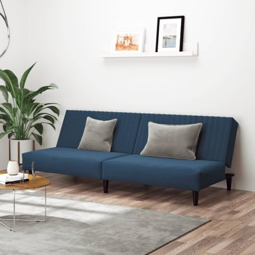 HETFTJN Schlafsofa 2-Sitzer Blau Samt 200x84,5x69 cm Ausziehbar 2-in-1 gästebett Komfortables Couch für Wohnzimmer Jugendzimmer kleine Räume