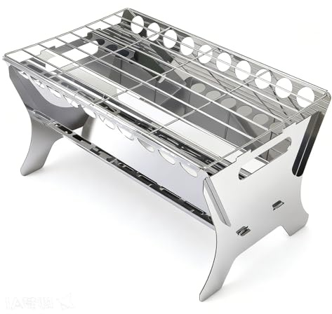 Barbecue de table en acier inoxydable à monter soi-même - Barbecue portable au charbon de bois pour camping, jardin et pique-nique - Avec grille et bac à cendres - Montage facile et robuste