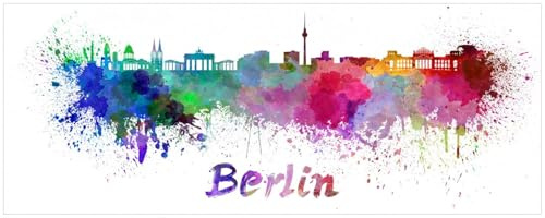 Wallario Küchenrückwand selbstklebend 115 x 50 cm, Motiv: Städte als Aquarell - Skyline von Berlin | Spritzschutz abwischbar & pflegeleicht