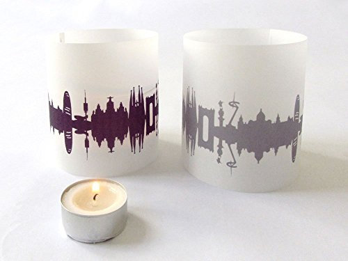 Barcelona Skyline Windlicht 2er Set Lichthülle - Tischlicht Geschenk-Idee Deko personalisierbar mit eigenem Namen Text Datum Spruch Botschaft