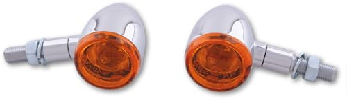 SHIN YO Mini Blinker Set BULLET LIGHT Alu Chrom E-geprüft - passend für Harley Davidson, Buell, Chopper, Cruiser, Cafe Racer, 12V 21W BAY9S, M10 Gewindebolzen, 35mm x 59mm, 1 Paar