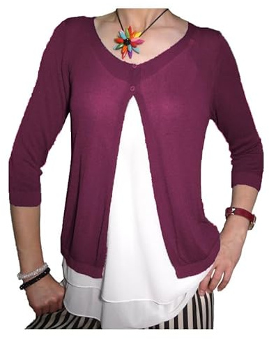 Cardigan Spolverino Corto Coprispalle Giacchetto Bolerò Bleser Filo Viscosa Leggero Manica 3/4 Semplice Ragazza Donna (bordò)