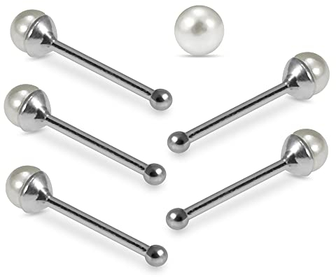 Monster Piercing 5 Stück Pack 2MM synthetische Perle Top 22 Gauge 925 Sterling Silber Nase Knochen Kugelbolzen Piercing