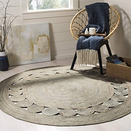 SAFAVIEH Naturfaser Teppich für Wohnzimmer, Esszimmer, Schlafzimmer - Natural Fiber Collection, Kurzer Flor, Grau, 122 X 122 cm