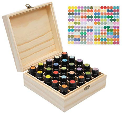 VolksRose Aufbewahrungsbox für ätherische Öle, aus Holz, für 25 Flaschen, Organizer mit mehreren Ablagen #ob01