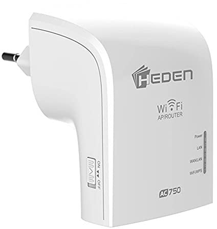 Heden Répéteur WiFi AC750 Dual Band 2.4Ghz / 5GHz, 2 Ports RJ45, Blanc