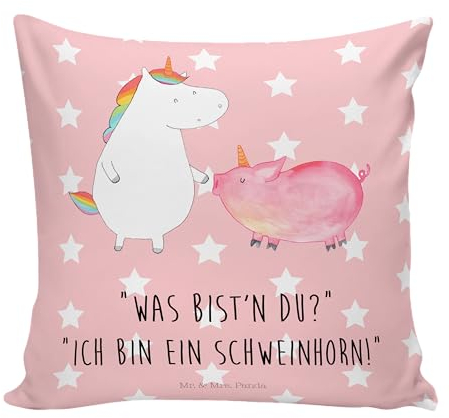 Mr. & Mrs. Panda Sitzkissen Einhorn Schwein - Geschenk, Einhorn Deko, Unicorn, Schweinhorn, Einhörner, Motivkissen, Sofakissen 40x40, Kissenhülle