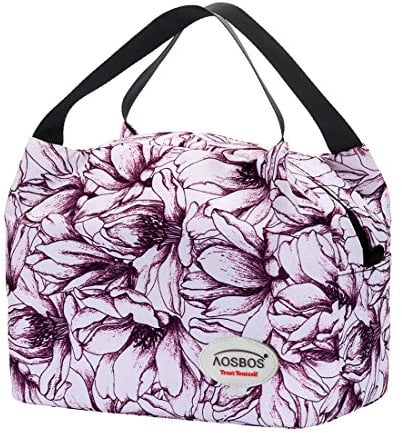 Aosbos Borsa Termica Pranzo per Donna Borse Frigo Pranzo Pasto Grande capacità per la a Scuola, Ufficio, Picnic, Motivo Floreale