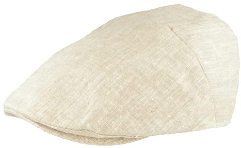 Breiter Herren Schiebermütze, Flatcap, Schirmmütze 100% Leinen, Futter aus 100% Baumwolle, Leicht & Bequem Beige 57