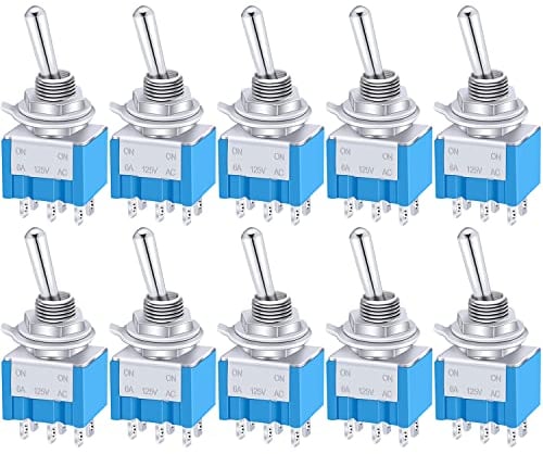 Taiss / 10 Stücke Blau Mini Kippschalter AC 125 V 6A EIN/AUS/EIN 3 Position 6 Pin DPDT MTS-203