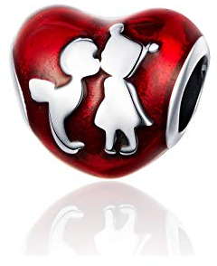 LaMenars Kuss Männer und Frauen Charms für Armbänder Silber Rote Herzperlen für Halsketten Anhänger Valentinstag Muttertag Geburtstagsgeschenk (Kindheit Sweetheart)