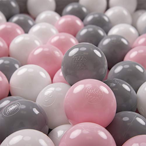 KiddyMoon 300 Bolas/6Cm Bolas Colores De Plástico para Piscina para Niños, Blanco/Gris/Rosa Claro