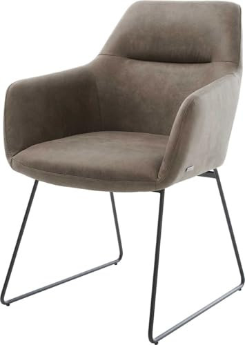 DELIFE Polsterstuhl Pejo-Flex Kufengestell Schwarz Mikrofaser Taupe Vintage Taschenfederkern