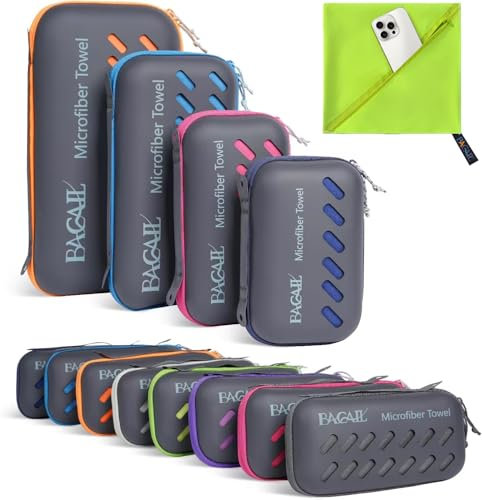 BAGAIL Mikrofaser Handtuch - Kompakt, Ultra Leicht, Schnelltrocknend - Microfaser Handtücher mit Atmungsaktive Eva Box - Perfekte Sporthandtuch, Strandhandtuch, Reisehandtuch und Badehandtücher
