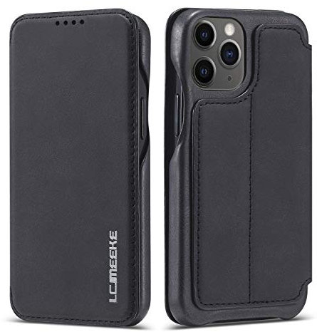 QLTYPRI Compatible with iPhone 12 and iPhone 12 Pro Case, Vintage Slim Magnetic Closure PU Leather Folio Phone Cover with Kickstand Card Slot Flip Wallet Case - Black
