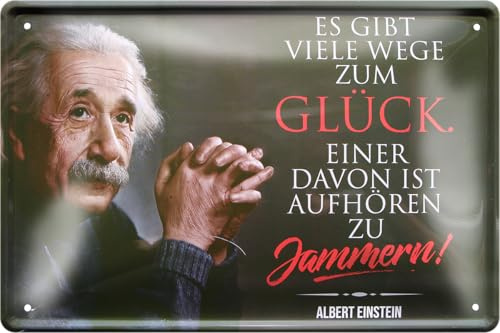 schilderkreis24 Blechschilder Kollektion 20x30cm – Albert Einstein Zitate & Sprüche: Inspirierende & humorvolle Wanddeko (Es gibt viele Wege zum Glück)