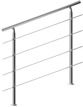 Rampe d'escalier 120 cm acier inoxydable 4 traverses main courante balustrade garde-corps aide escalier balcon intérieur extérieur