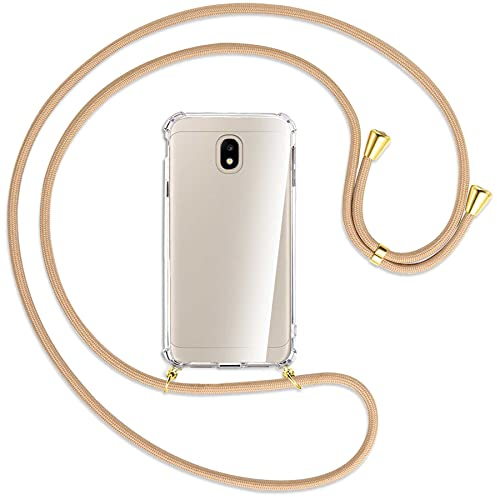 mtb more energy® Handykette kompatibel mit Samsung Galaxy J3 2017 (SM-J330, 5.0'') - beige/Gold - Smartphone Hülle zum Umhängen - Anti Shock Full TPU Case