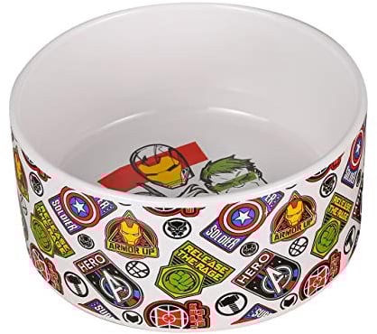 Marvel Comics Avengers Ceramic Dog Bowl, 6-Inch | White Ceramic Dog Bowl with Official Marvel Avengers Characters and Logo | Medium Dog Food Bowl or Water Bowl for Dry and Wet Food | 3.5 Cups 28 oz