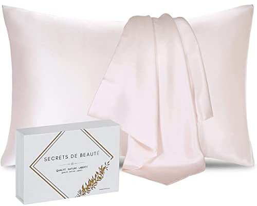 Federa 100% seta naturale dell'albero del gelso 25 Momme grado 6A naturale,pelle bio-sensibile,capelli afro, ricci, grasso,anticaduta,regalo (Rosa, 50x75cm)