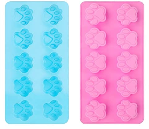 2 Pack Paw Silicone Molds, 10 Cavity Chocolate Paw Mould Dog Silicone Mould Reusable Puppy Cat Paw Ice Cube Moulds DIY Baking Tools for Pudding Cupcakes Jelly Candy Soap