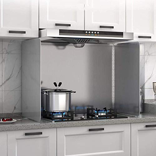 AWAING Plaque anti Projection Cuisine Feuille d'isolation thermique en acier inoxydable anti-éclaboussures d'huile outil de cuisson cuisinière aluminium 3 côtés cuisinière, 43x45x45cm