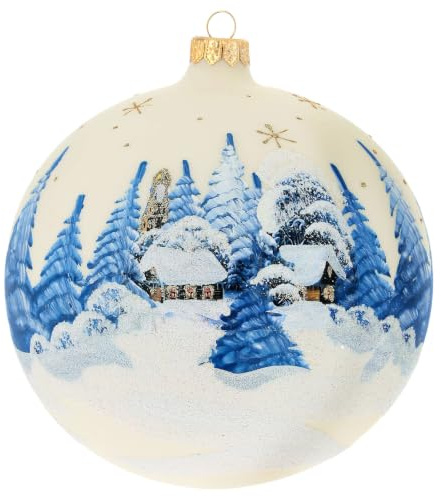Palla Albero Natale vetro soffiato avorio paesaggio 150 mm