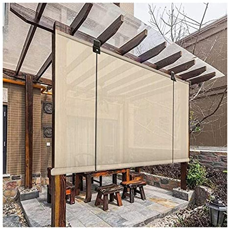 Usaflex Outdoor Blackout Curtains, Roller Shade Blind With Sticky Hook, Waterproof Breathable For Porches, Pergola (Color : Beige, Size : 0.75x3m)