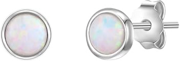 Glanzstücke München Damen Ohrringe 925/- Sterling Silber | rhodiniert, Ohrstecker, Opal (synth.), weiß