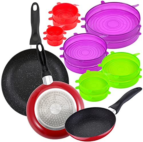 PACK DE 3 SARTENES SAN IGNACIO Ø16CM Ø20CM Ø24CM + SET DE 12PC TAPAS DE SILICONA