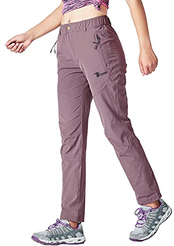 YSENTO Damen Outdoorhose Wanderhose Wasserdicht Schnelltrocknend Leicht Trekkinghose Funktionshose mit Reißverschlusstaschen(Lila,L)
