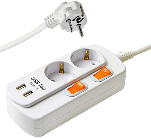 NEUVIELE Steckdosenleisteit mit 2 USB, 2-Fach 3-Fach Überspannschutz Mehrfachsteckdose mit Schaltersteuerung Mehrfach Steckdosen (2 Fach mit 2 USB 3m)