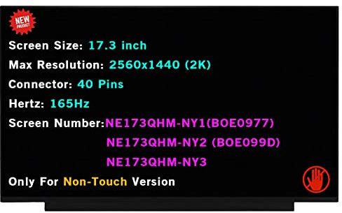 BTSELSS 17,3 Zoll LCD Ersatz für NE173QHM-NY1 NE173QHM NY1 Non-Touch Screen 40 Pins 165 HZ QHD 2650x1440 Display Panel (Non-Touch-Version)