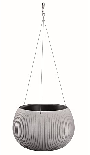 Hängender Blumentopf Betonimitation mit Wellendesign + Innentopf /29x19,5cm Beton/Betonoptik Inkl. Einlegeboden Metall Haken Blumenkasten