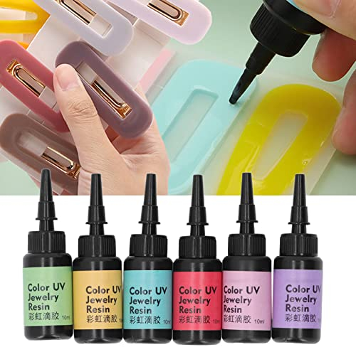 6 Uds. de Resina UV de 10ml, Pegamento UV de Color de Curado Rápido, Resina Epoxi de Curado Ultravioleta, Pluma de Estilo de Gel de Resina UV 3D para Pintura DIY, Joyería(Conjunto A)