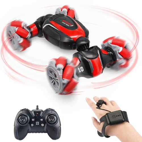ONTOMYO Remote Control Car Acrobatics Two Colors Rotation 360 Gesture Induction Twisting Vehicle Rotating RC Toy for Children 6-8-12 years, Red Upgrade