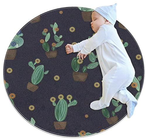 Runder Teppich, 1 m Durchmesser, Innenbereich, Kaktus-Muster, weich, Wohnzimmer, Schlafzimmer, einzigartiger Teppich, Frauen, Yoga-Matte, Heimdekoration