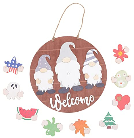 Natudeco Türschild aus Holz, 8,3 oz, Gnome, Dekorationsmarke, austauschbare Dekorationen, langlebig, hart, für Festivals, Feiern, Partys, Geschäfte, Einkaufszentren