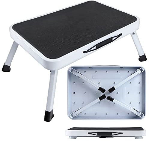 Single Step Stool Folding Steps Ladder Small Foldable Lightweight Metal Foot Step Stool for Kids & Adults, Non-Slip Large Platform 1 Step Portable Folding Ladder for Home Kitchen Garage Caravan